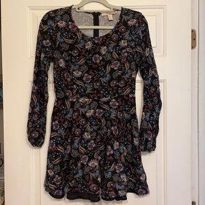Forever 21 Black Floral Long Sleeve Fit-and-Flare Dress
